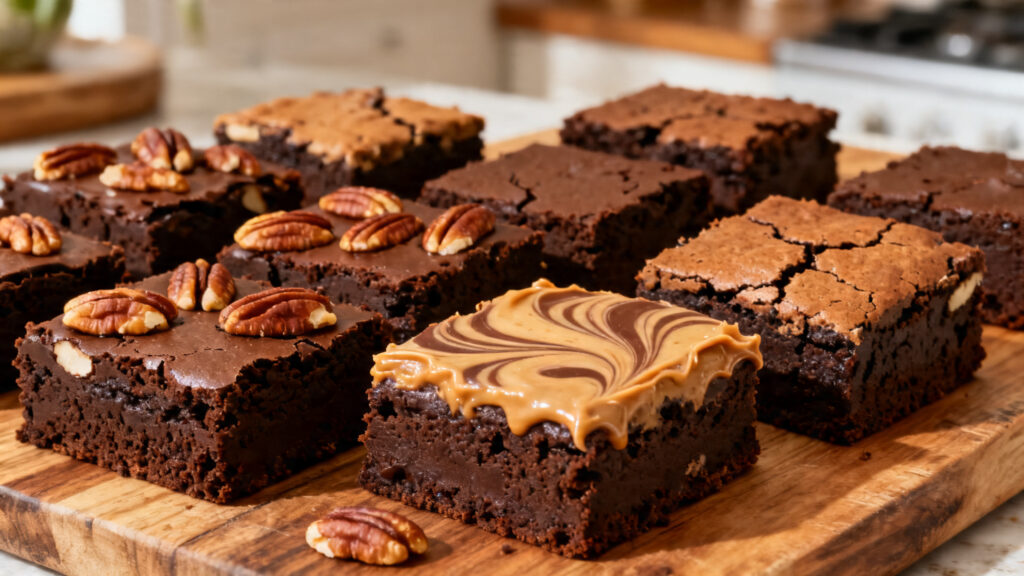Tranches de brownie aux noix et marbré beurre de cacahuète