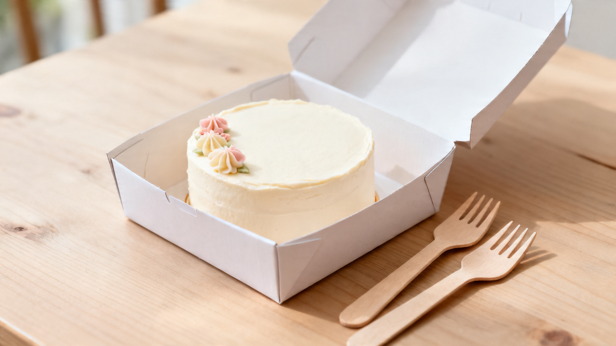 Bento cake minimaliste lissé dans une boîte bento