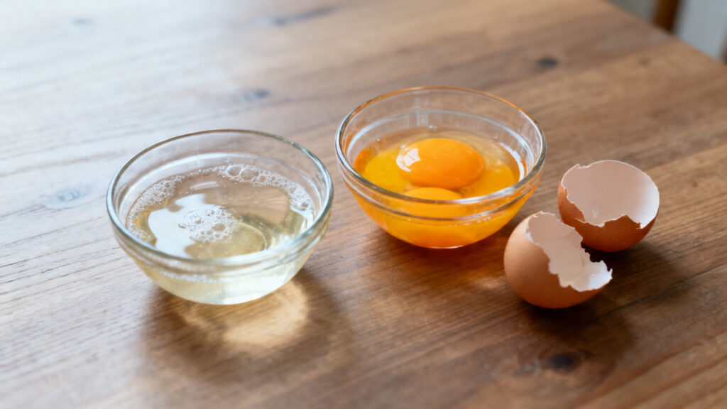Blanc d'œuf et jaune séparés pour comparer les protéines