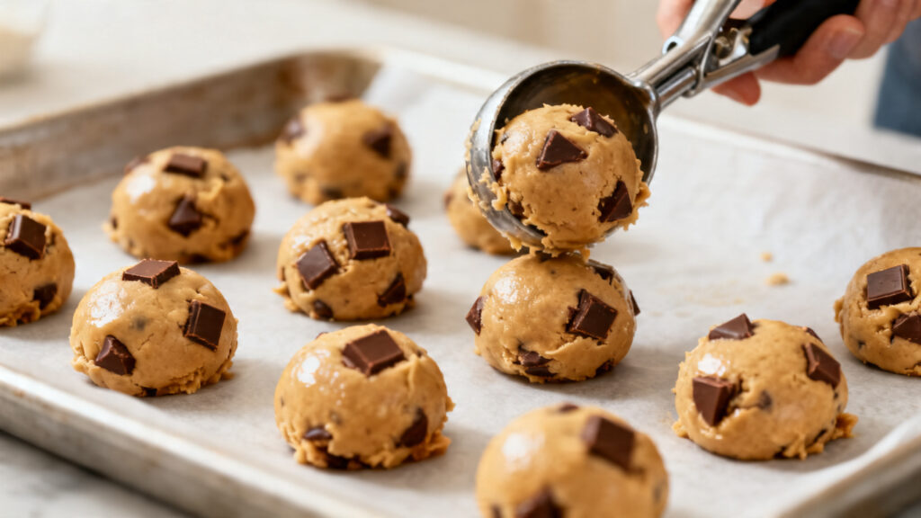 Boules de 40 g espacées sur plaque papier sulfurisé