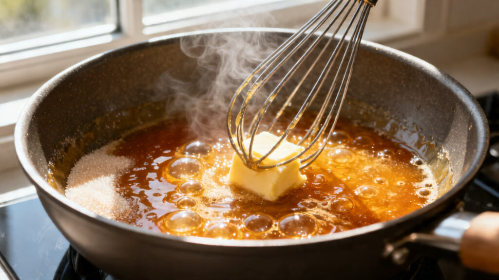 Caramel ambré en casserole pour gâteau aux pommes