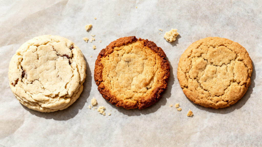 Comparaison textures cookies chewy, crousti-moelleux et épais