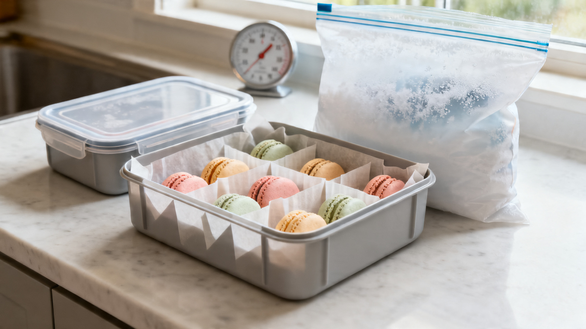 Conservation des coques de macarons vides en boîtes hermétiques