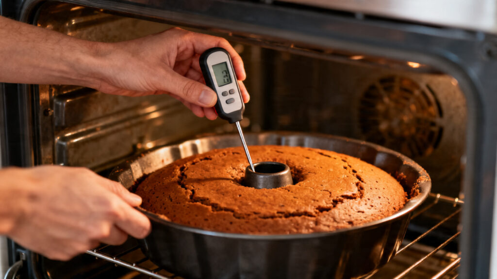 Sonde indiquant 96-98 °C pour un pain d’épices réussi