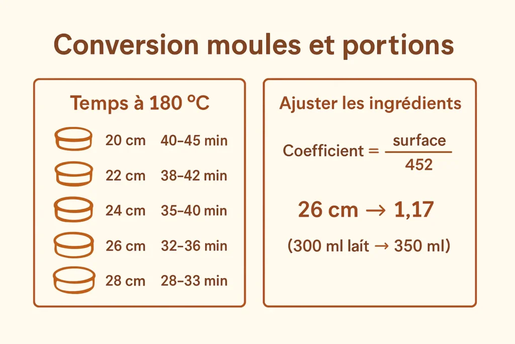 Table de conversion des moules et temps à 180 °C