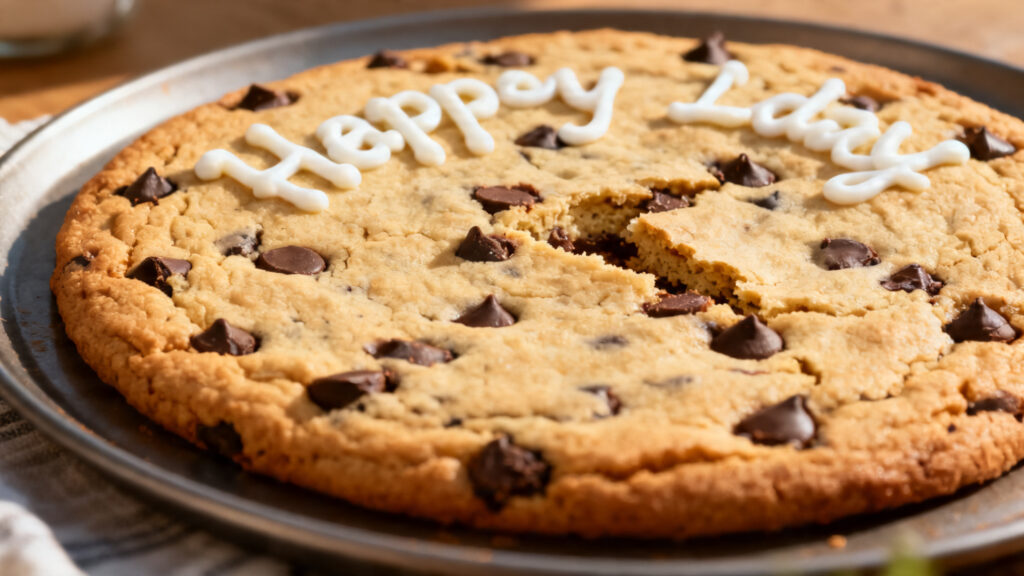 Cookie géant d’anniversaire avec glaçage, centre tendre