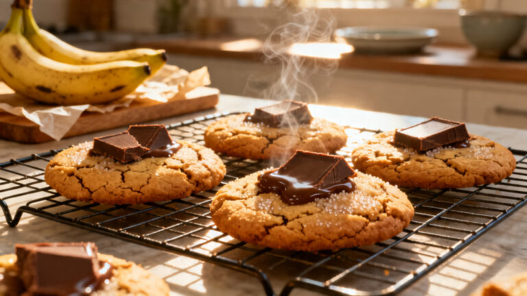 Recette de cookies banane chocolat au lait, cœurs fondants