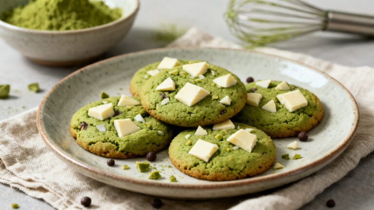 Recette de cookies au thé vert matcha et chocolat blanc, tout juste cuits