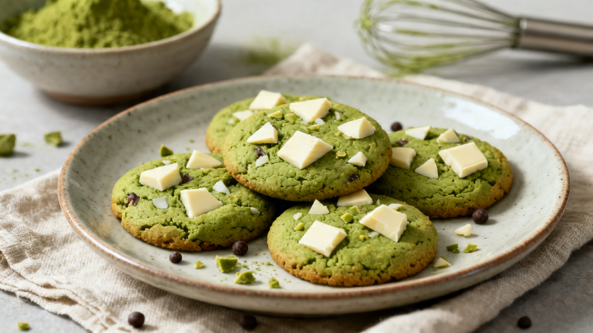 Recette de cookies au thé vert matcha et chocolat blanc, tout juste cuits