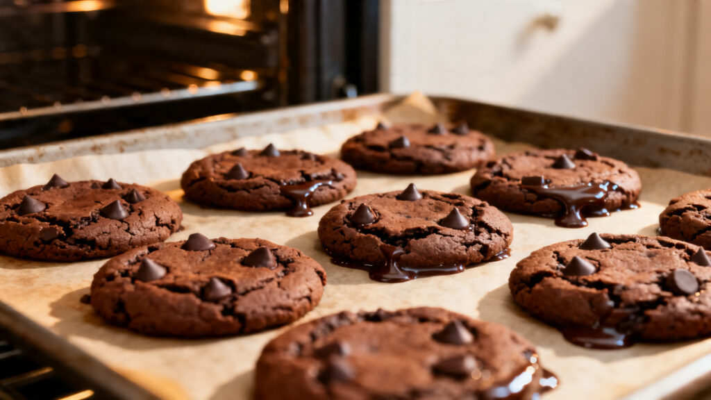 Cookies au cacao avec bords pris et centres mous