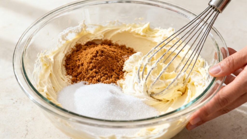 Beurre pommade fouetté avec cassonade et sucre blanc