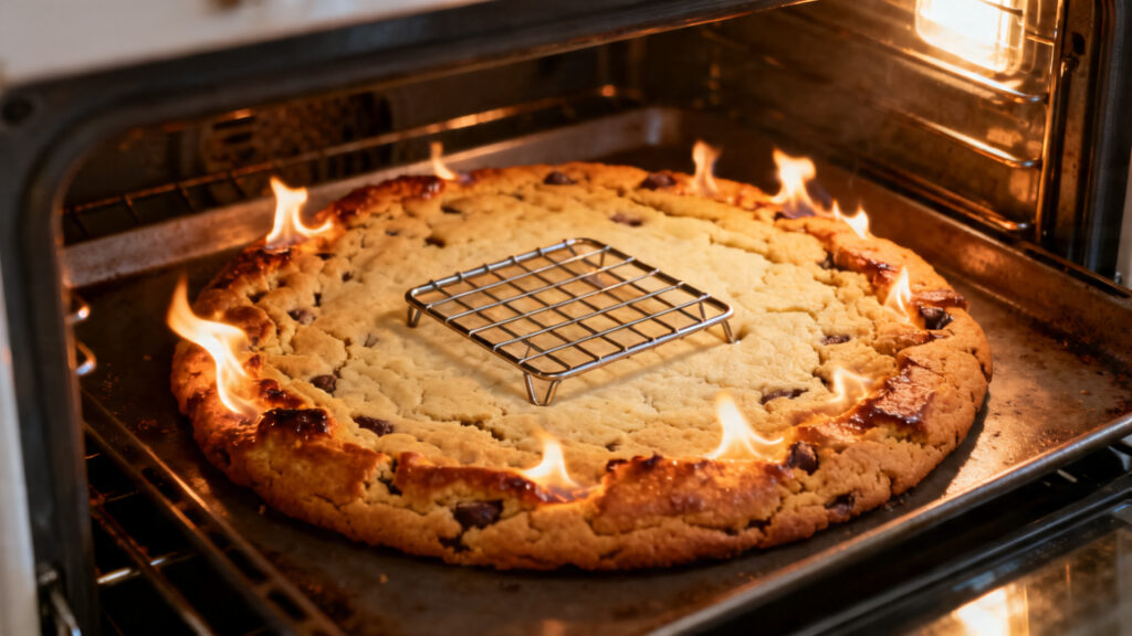 Cookie des rois aux bords dorés et centre pâle en fin de cuisson