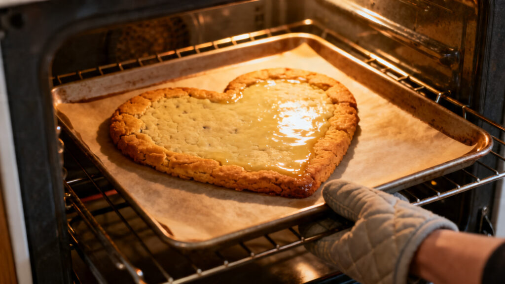 Cookie géant cœur avec bords dorés et centre pâle