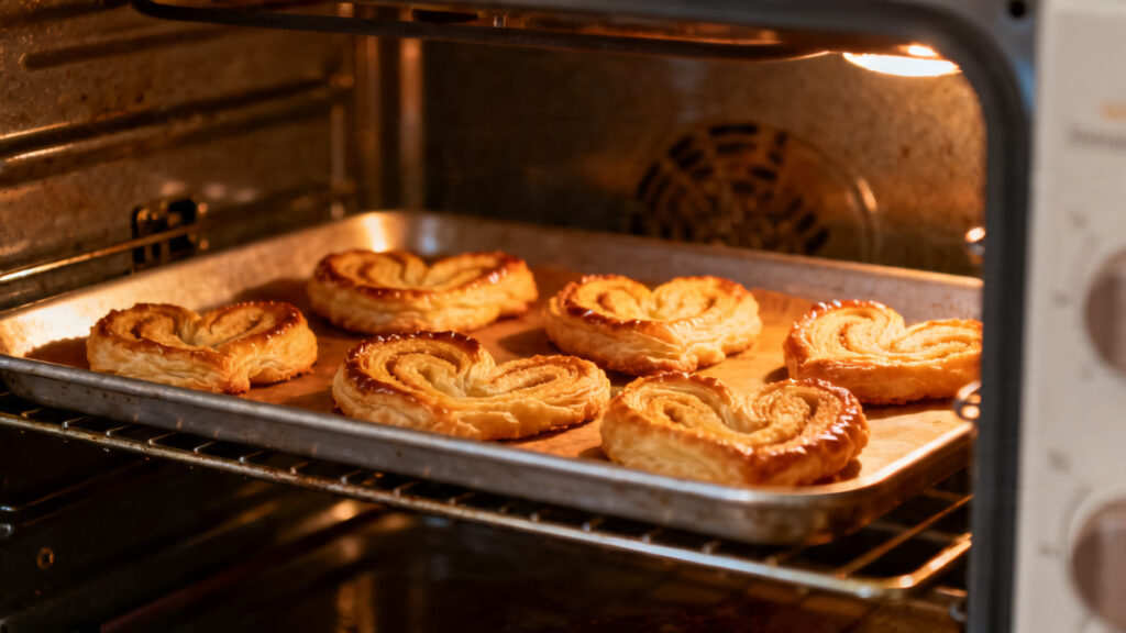 Feuilletés dorés dans un four chaud sur tôle préchauffée