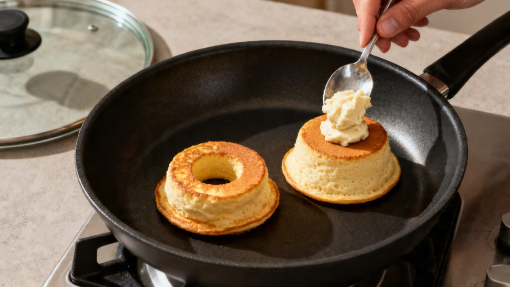 Ajout de pâte en couches pour pancakes sans moule