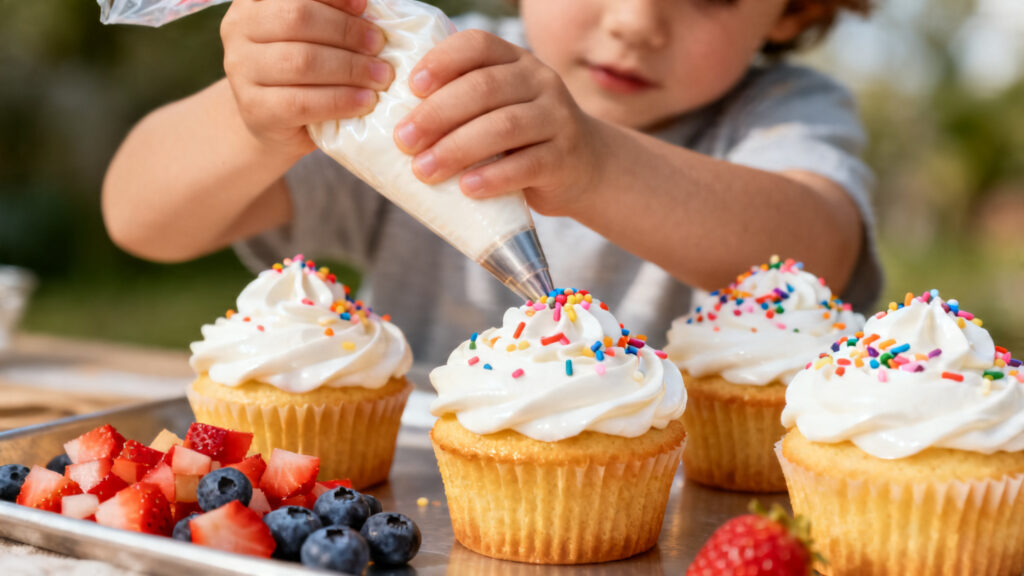 Cupcakes vanille enfant, décoration facile d’anniversaire