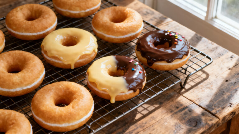 Assortiment de donuts glacés dorés, recette de donuts maison moelleux