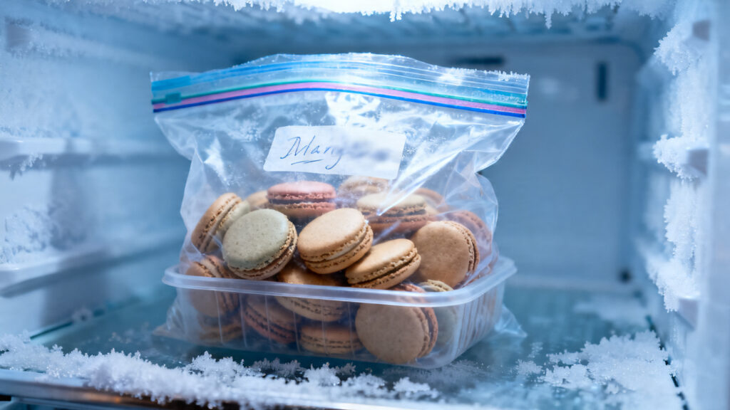Coques de macarons en double-emballage pour le congélateur