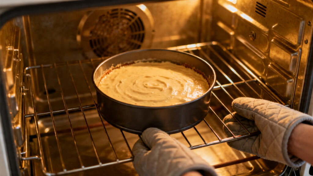 Moule 22 cm placé sur la grille médiane du four