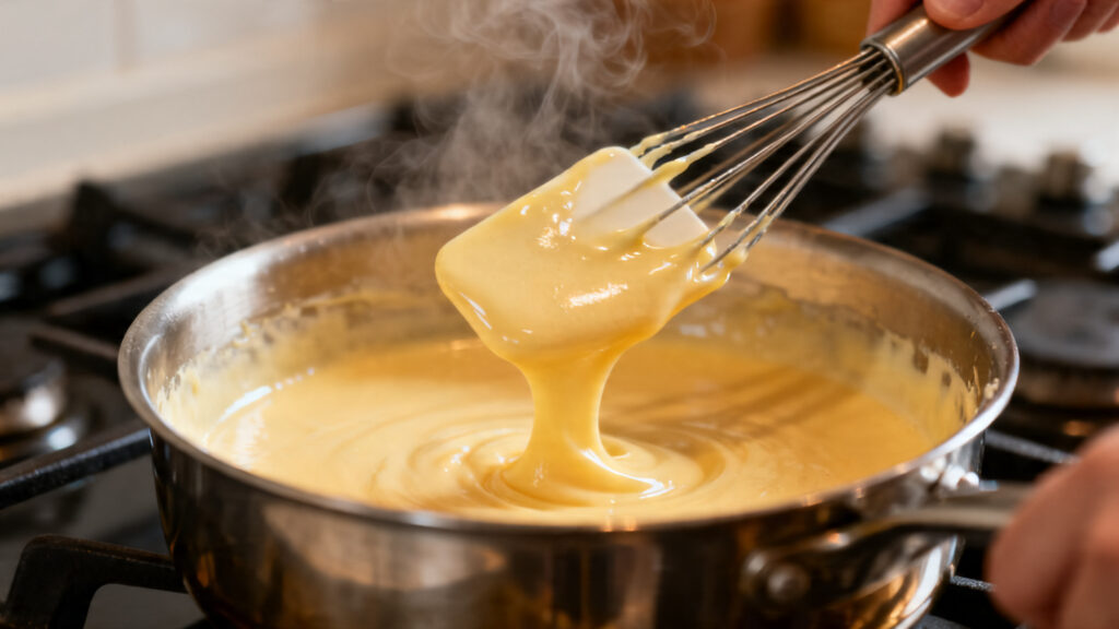 Appareil à flan épaissi au fouet jusqu’au nappage lisse