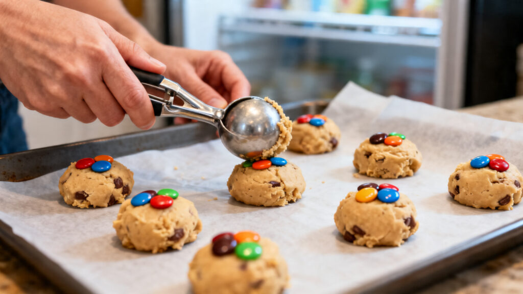 Pâte à cookies Smarties en boules, bon espacement