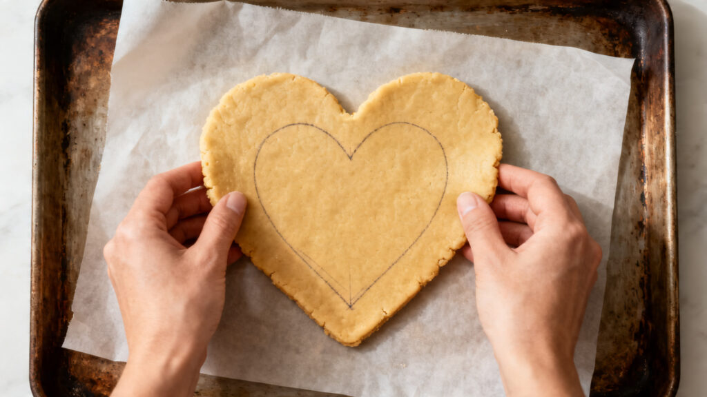 Façonnage manuel d’un cookie cœur sans moule