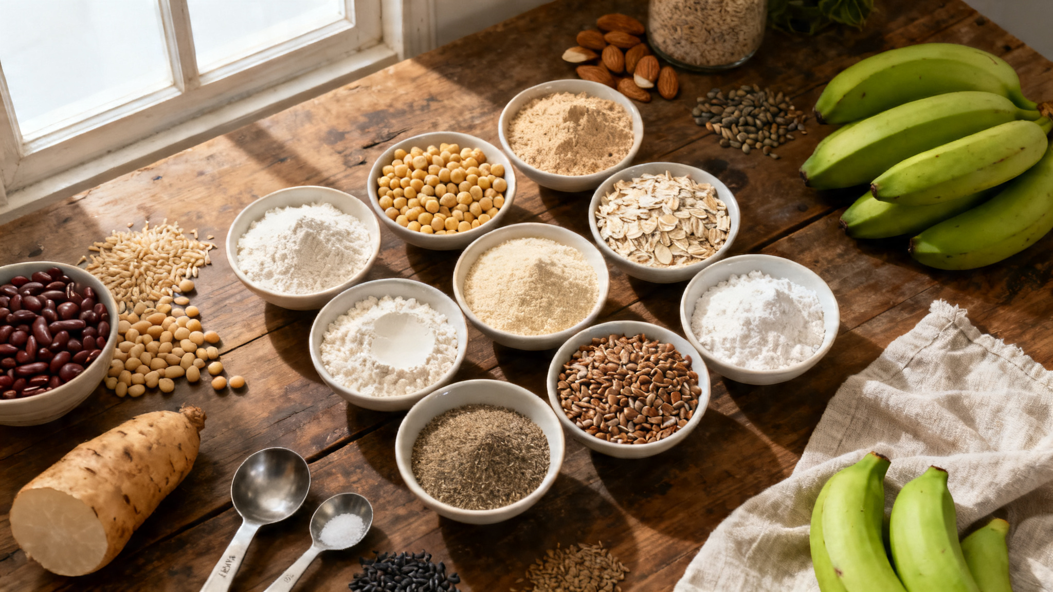 Assortiment de farines IG bas pour choisir la farine la moins calorique