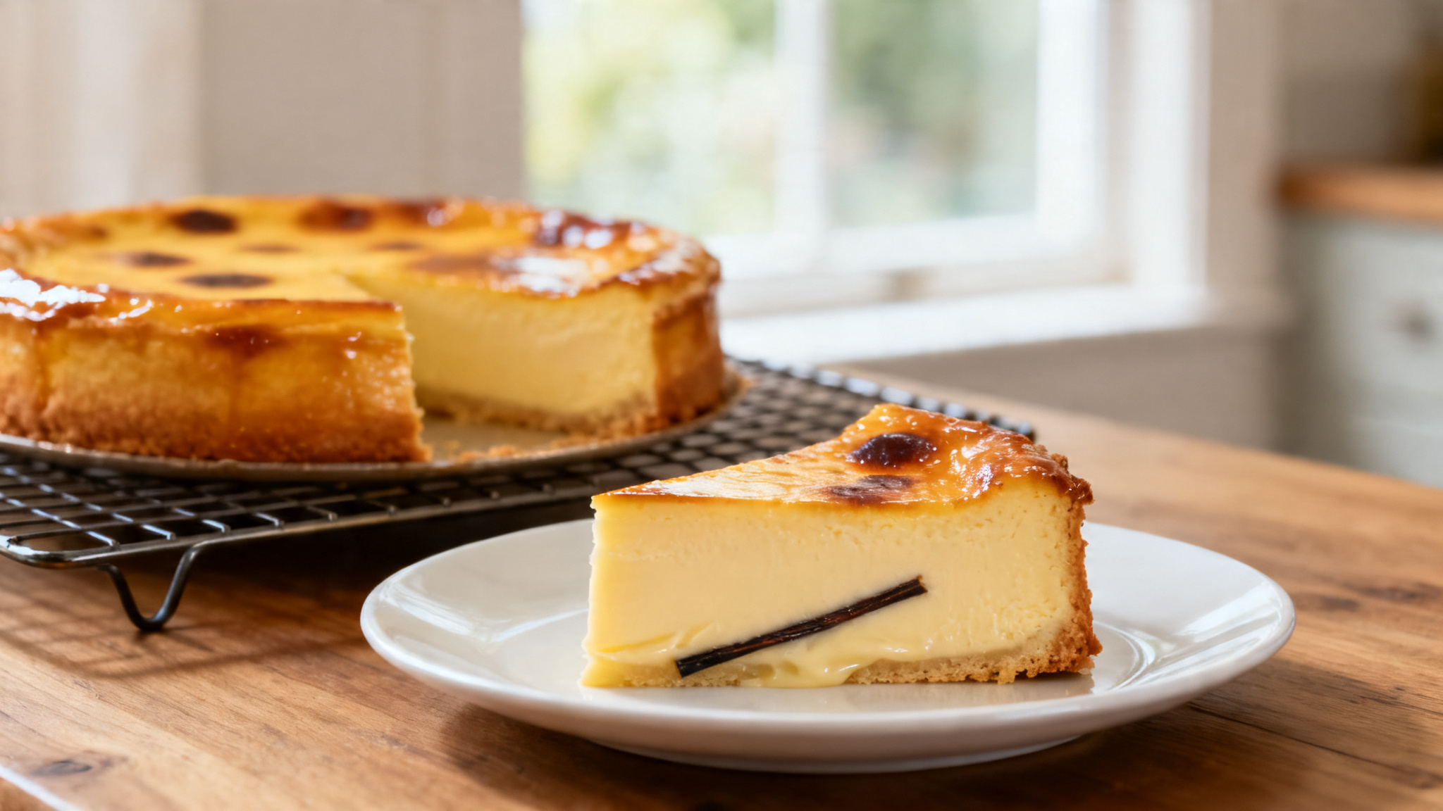 Flan pâtissier sans pâte, dessus doré et tranche crémeuse