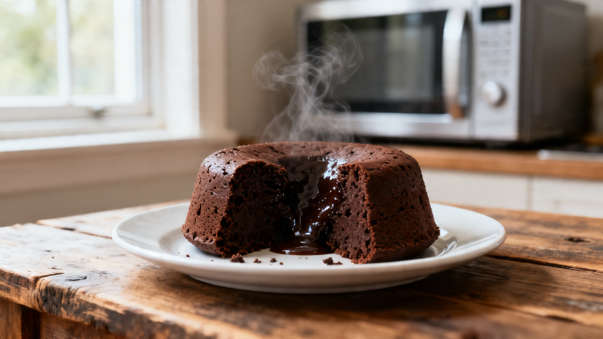 Gâteau au chocolat au micro-ondes, centre fondant et brillant