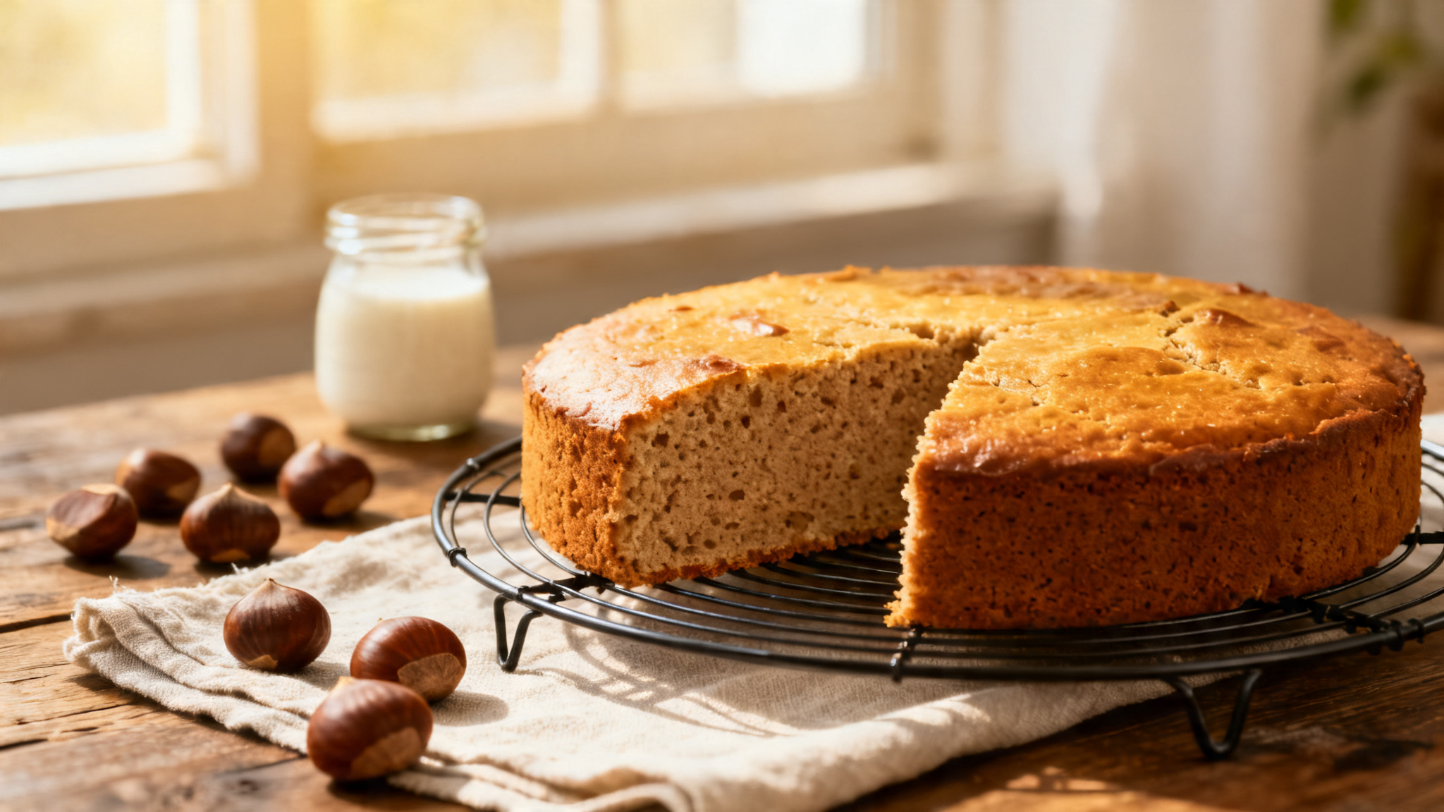 Gâteau à la farine de châtaigne, tranche coupée moelleuse