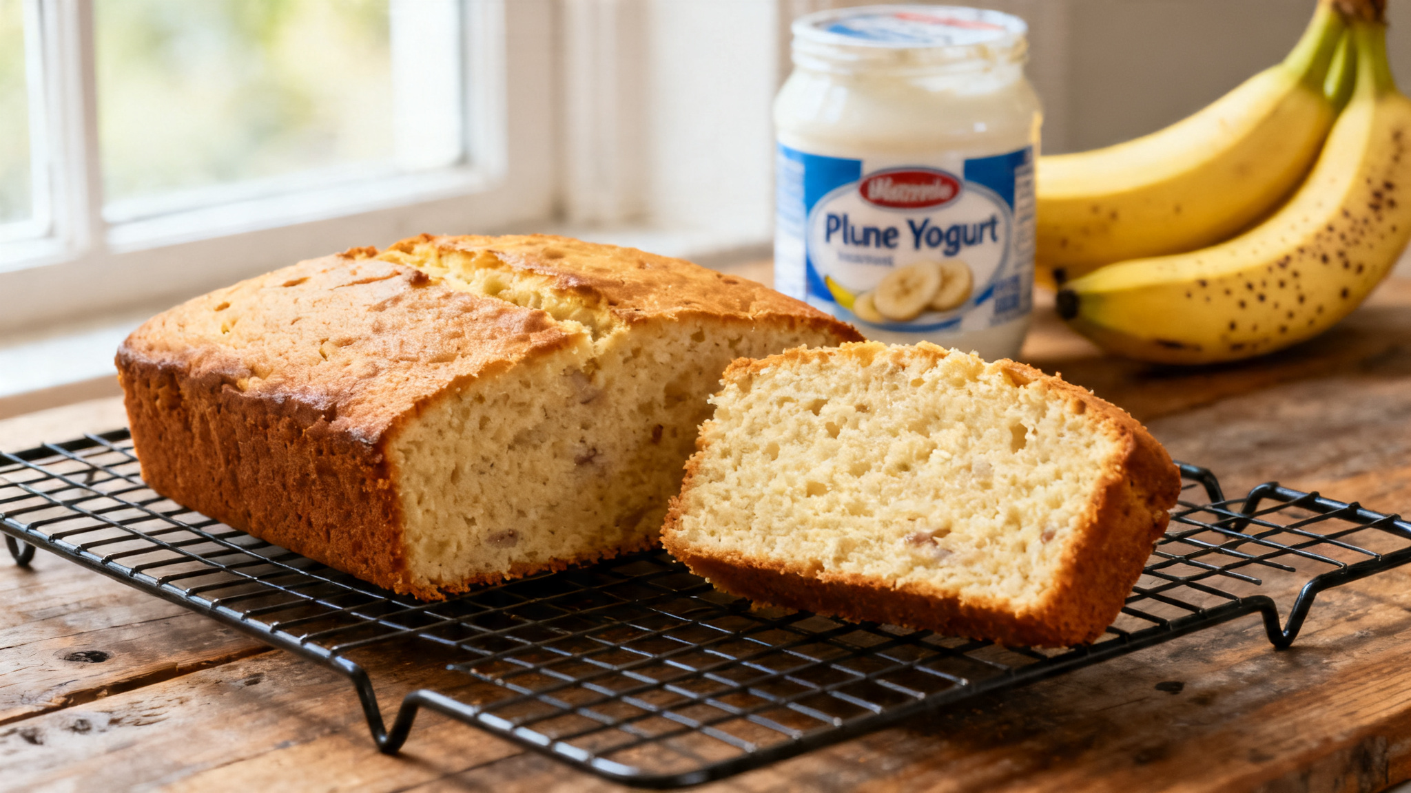 Gâteau au yaourt à la banane doré avec mie très moelleuse