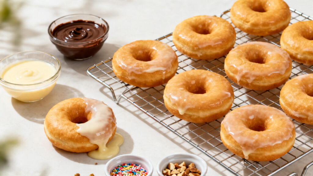 Glaçage donuts vanille et chocolat, prise rapide sur grille