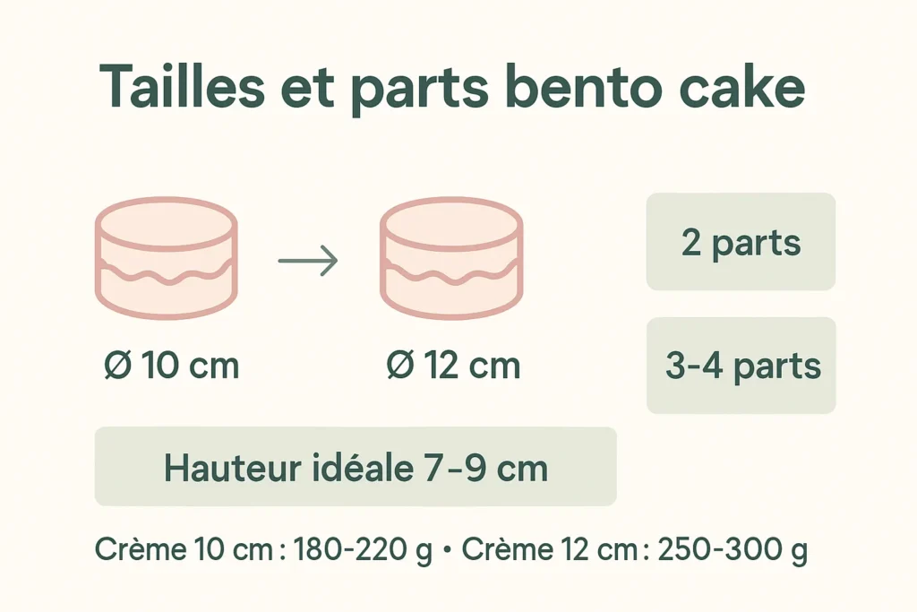 Tableau des tailles 10 et 12 cm et parts associées
