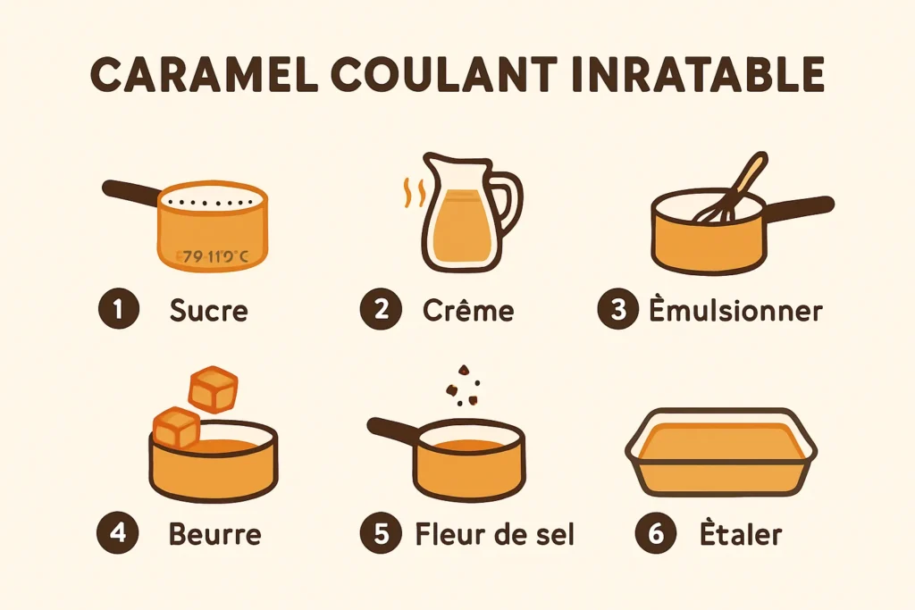 Infographie des étapes du caramel au beurre salé coulant