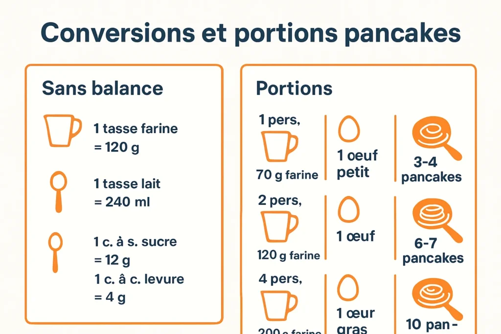 Infographie conversions sans balance et portions 1 à 4 personnes