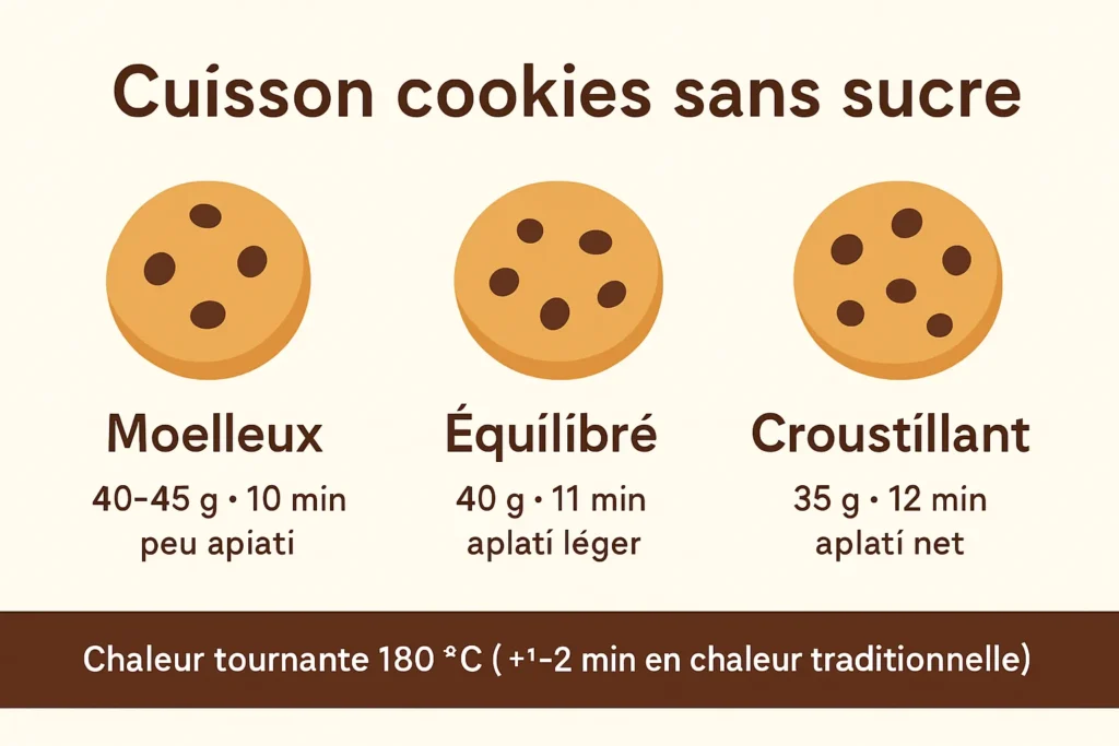 Repères de cuisson selon poids et temps pour cookies sans sucre