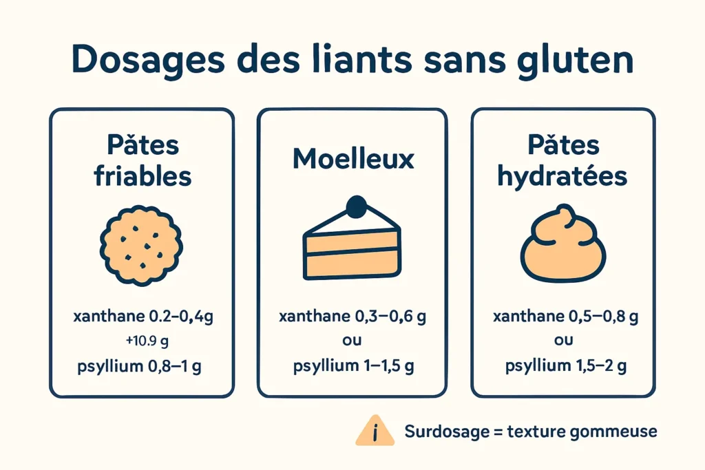Infographie des dosages gomme xanthane et psyllium par type de pâte