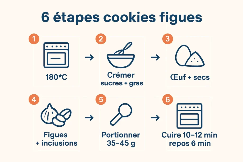 Schéma des étapes de la recette de cookies aux figues