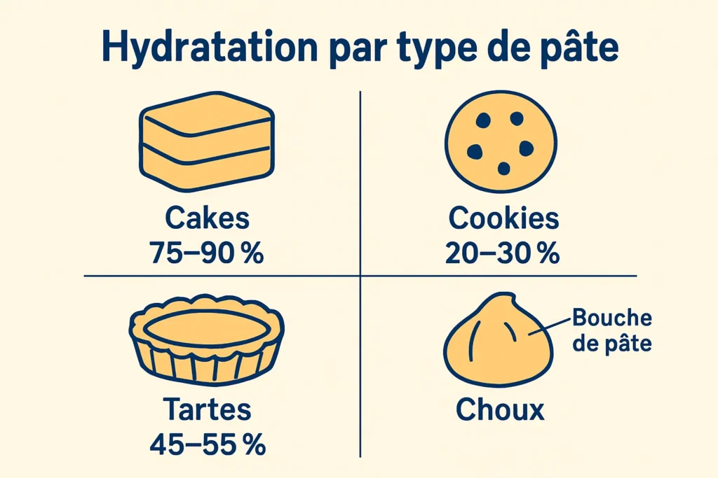 Repères d’hydratation pour cakes, cookies, tartes et pâte à choux