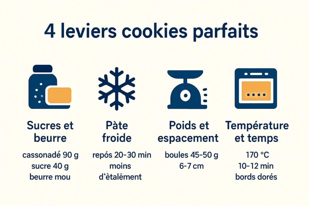 Infographie moelleux croustillants, temps et température cookies