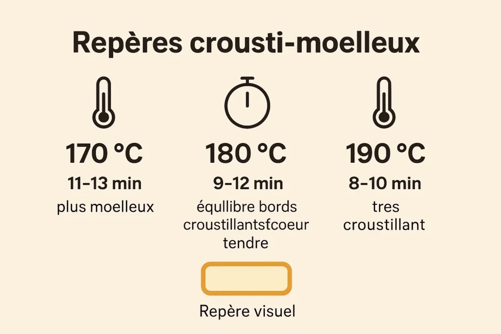 Infographie températures et durées pour cookies crousti-moelleux