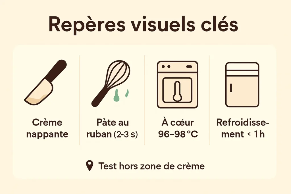 Checkpoints crème nappante, pâte au ruban, 96-98 °C, refroidissement sous 1 h