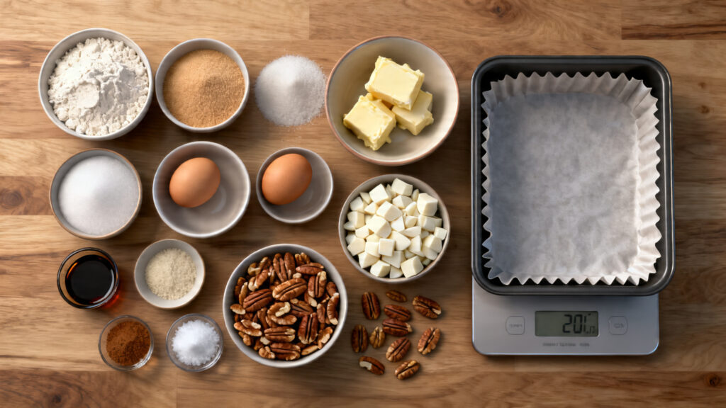 Ingrédients pesés pour pâte à cookie et base chocolat blanc avec moule carré 20 cm