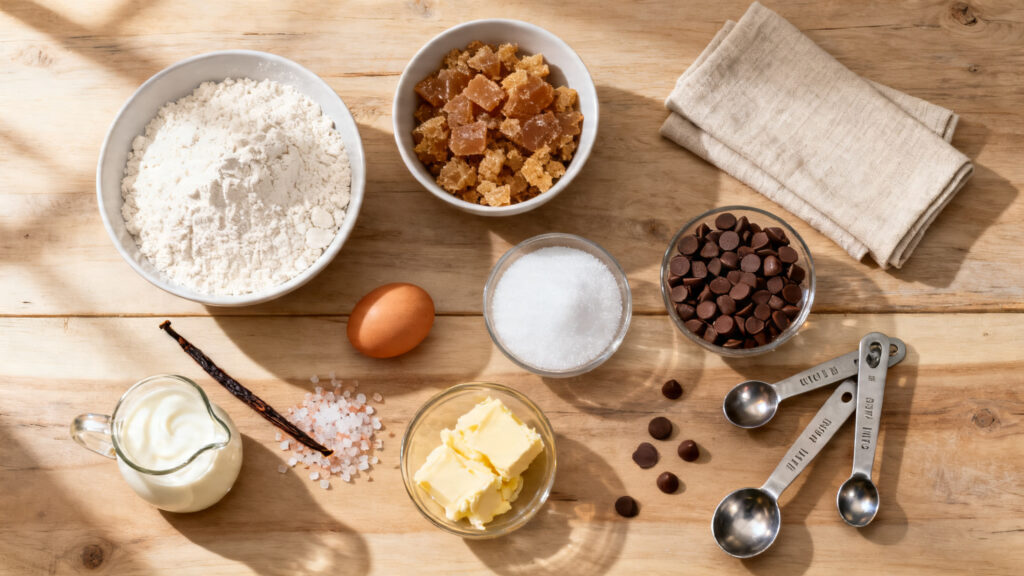 Ingrédients pour cookies caramel beurre salé, pâte et insert