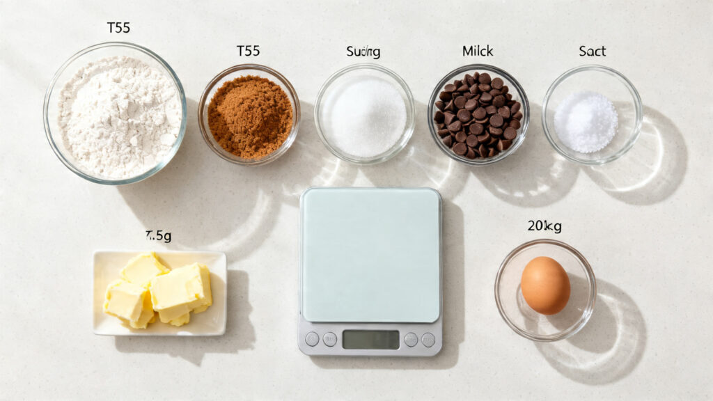 Ingrédients pesés en grammes pour pâte à cookies