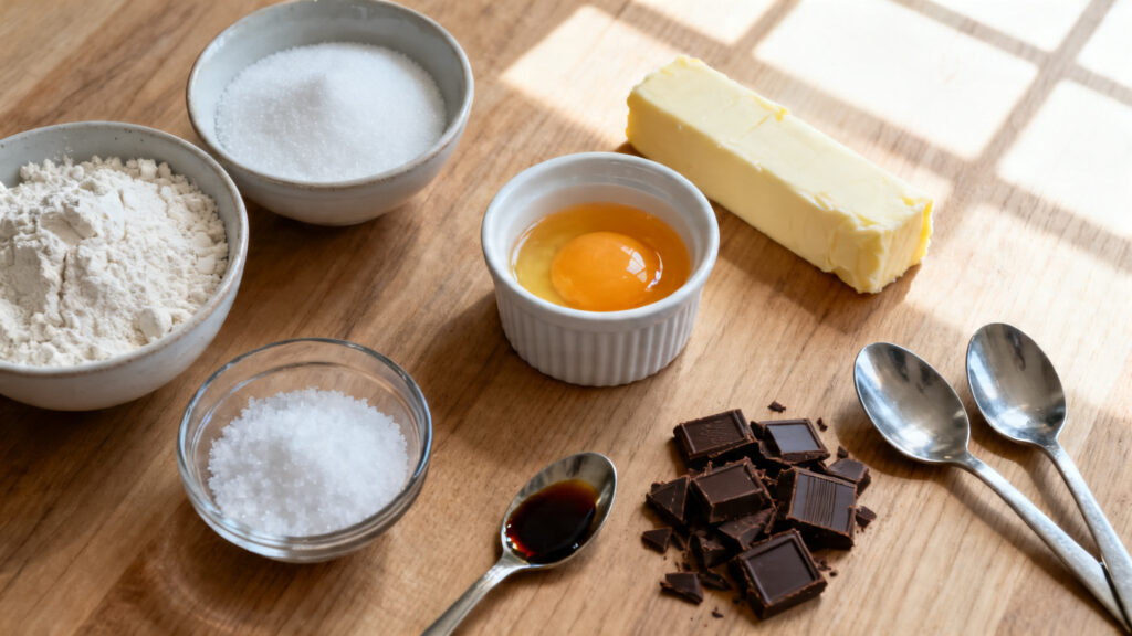 Ingrédients pour cookies sans sucre ajouté, chocolat noir 70 %