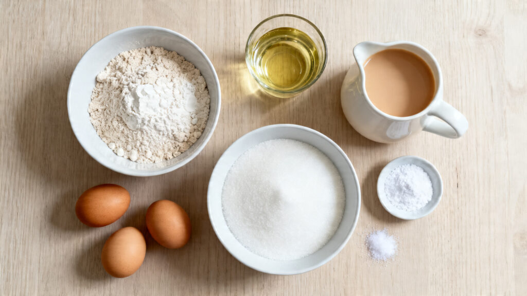 Ingrédients pesés pour gâteau sans gluten à la châtaigne