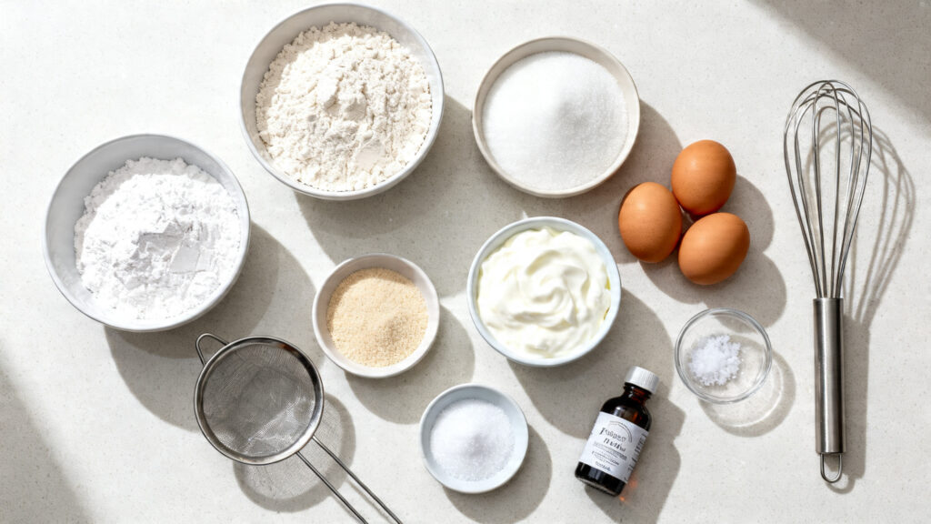 Ingrédients en grammes pour gâteau au yaourt moelleux