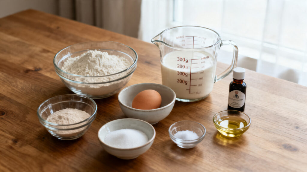 Ingrédients mesurés pour pancakes express, 5 ingrédients essentiels