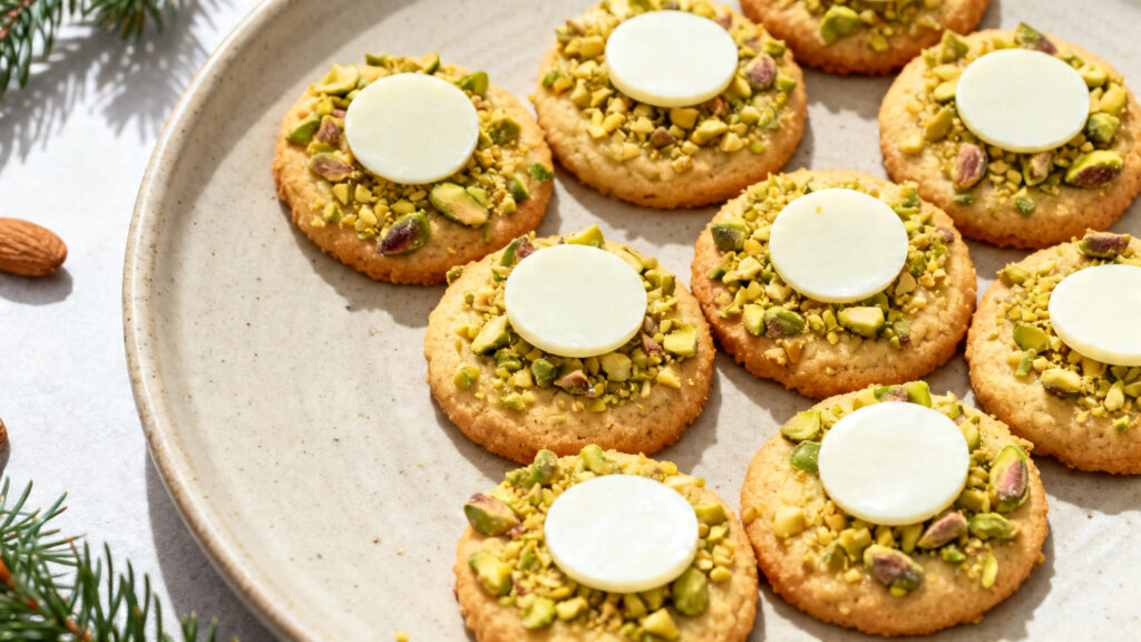 Mini cookies pistache au chocolat blanc fondant